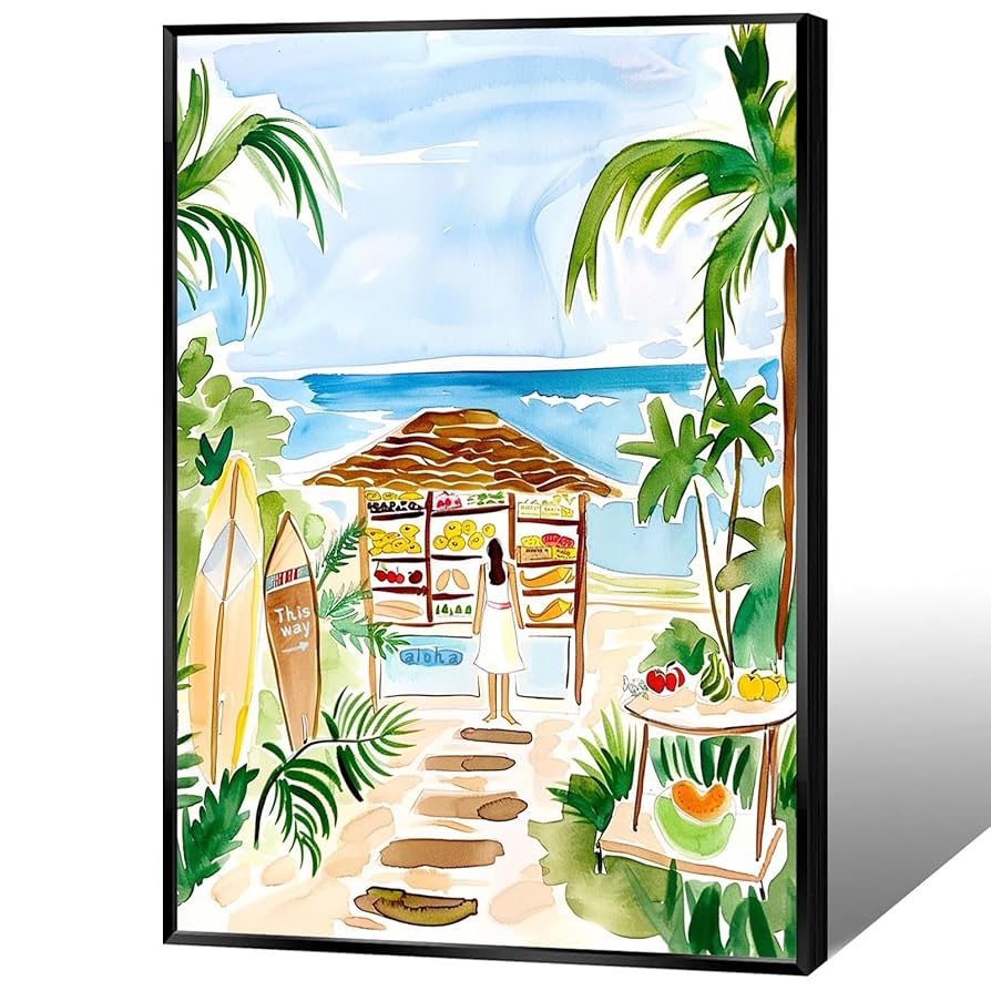 Amazon.co.jp: ZHIXQMG ハワイ フルーツ スタンド プリント 絵画